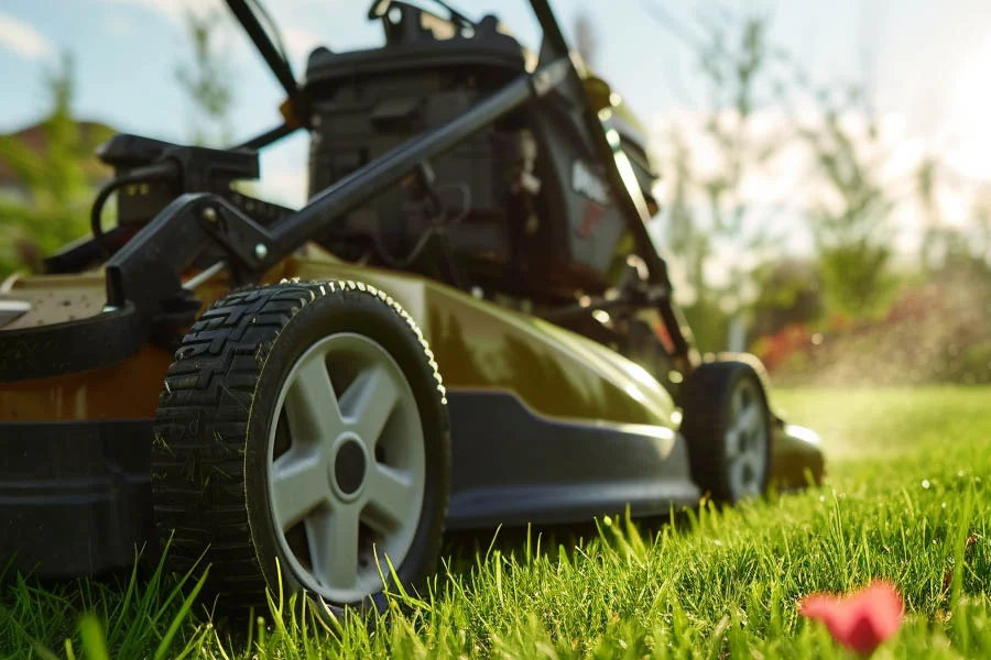 self-propelled electric lawn mower with battery and charger